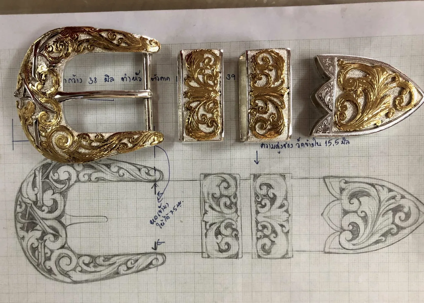 Custom jewellery concept drawing and metal components