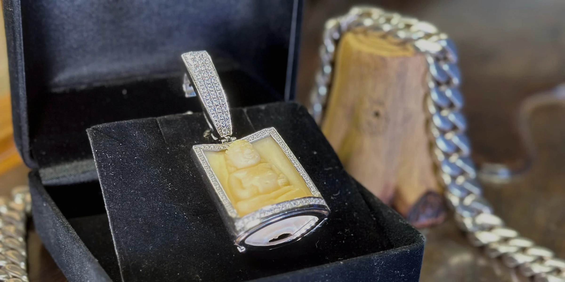 A custom pendant presented in a jewellery box
